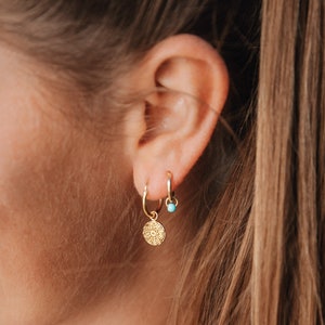 Turquoise Pearl Earrings,Summer Jewelry Hoops,Minimalist Surfer Jewelry,Colorful Second Ear Hoop,Boho Style