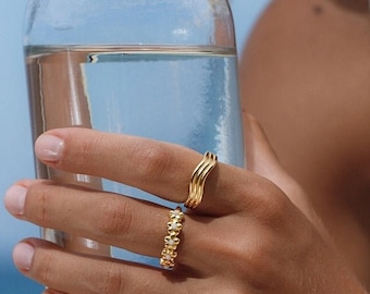 Wave Ring Gold,Size Adjustable Ring,Ocean Lover Handmade Summer Jewelry,Beach Ring,Dainty Ring, Minimalist Gold Jewelry, Ocean jewelry gold