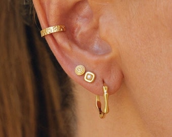Perle Ohrring Stecker Gold,Handgefertigter goldener weißer Ohrstecker,Elegante Perlen Ohrringe,Süßwasser perlen Ohrringe, Weiße Ohrstecker