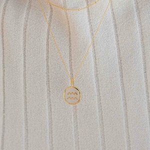 Aquarius Necklace,Zodiac Jewelry,Medallion Star Sign Necklace,Astrology Jewelry,Aquarius Pendant, Astrology Valentines Day Gift,