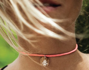 Lycra Choker Necklace with Driftwood /'Moon /& Sun/' Charm summer surfer travel jewelry