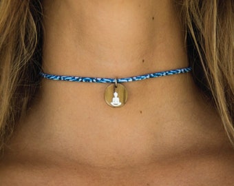 Lycra Choker Necklace with Driftwood /'Moon /& Sun/' Charm summer surfer travel jewelry