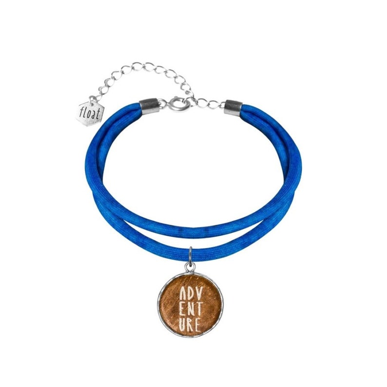 Double string Lycra Bracelet with Driftwood /'Adventure/' Charm summer surfer travel jewelry