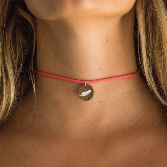 Lycra Choker Necklace with Driftwood /'Moon /& Sun/' Charm summer surfer travel jewelry
