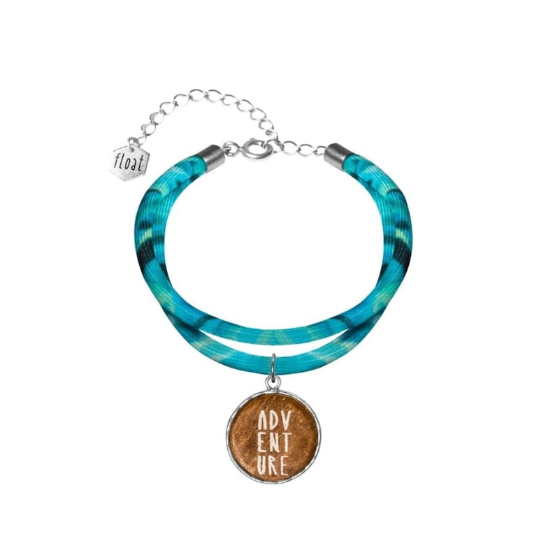 Double string Lycra Bracelet with Driftwood /'Adventure/' Charm summer surfer travel jewelry
