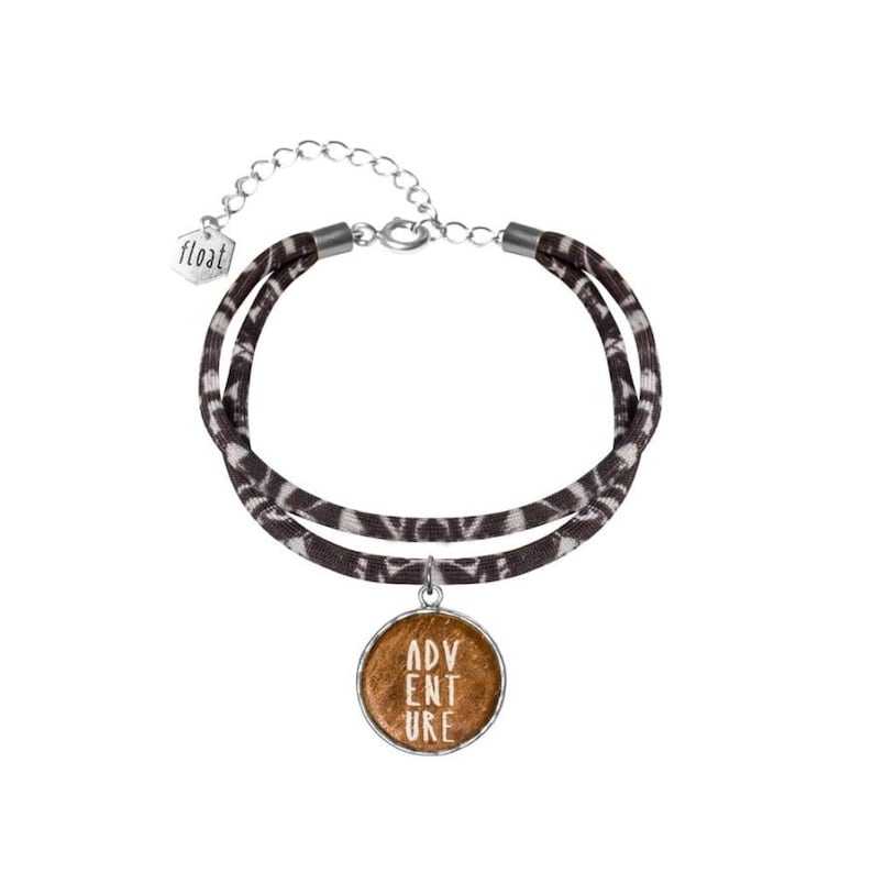 Double string Lycra Bracelet with Driftwood /'Adventure/' Charm summer surfer travel jewelry