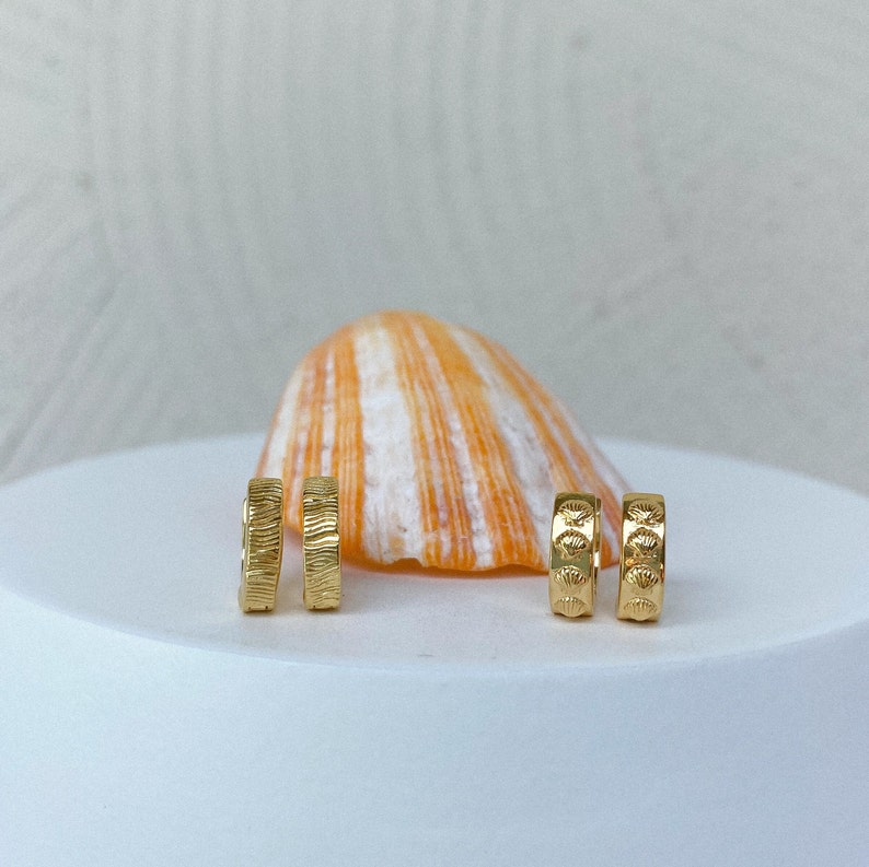 Shell Huggie Gold,Ocean Lover Handmade Jewelry,Second Hole Beach Earrings, Summer Jewelry,Shell Jewelry,Shell Hoops image 5
