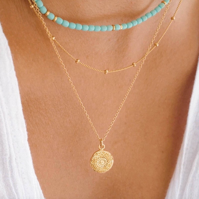 Mandala Gold Necklace,Delicate Circle Necklace,Mother Necklace,Dainty Layering Yoga Necklace,Medallion,Fine Necklace,Boho Flower Necklace image 1