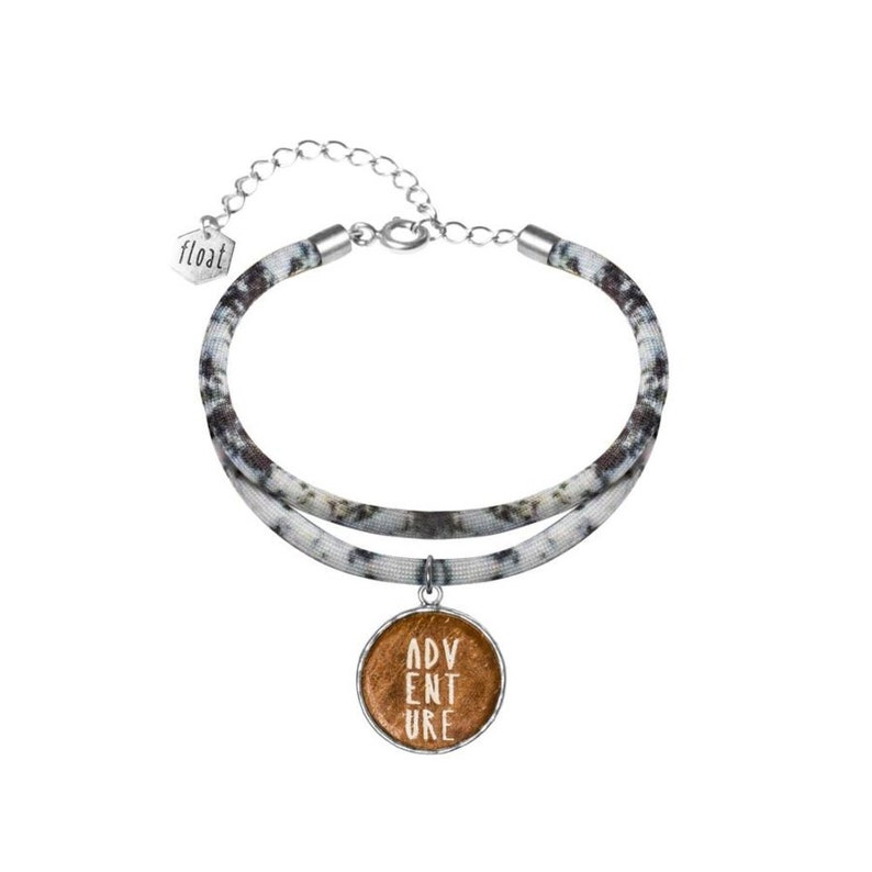 Double string Lycra Bracelet with Driftwood /'Adventure/' Charm summer surfer travel jewelry