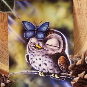 Sweet owl with butterfly postcard, greeting card, postcard motif