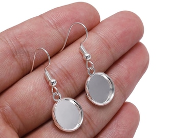 Bezel silver plated earring Base 6-25mm dangle Stainless Steel dancing earring Blank trays Cameo Setting Bezel diy Jewelry Supplies en011-1