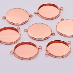 Rose Gold Blank 10,12,14,16mm Connector Links tags trays Cameo Setting Bezel cup Round Cabochons Base Jewelry Supplies Wholesale ey030-1f