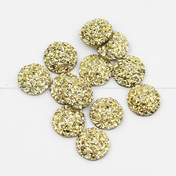 Gold 12mm crystal Faux Druzy Cabochons Glitter Resin Embellishments Diy Jewelry pendant earrings accessories Supplies Wholesale ej006-3