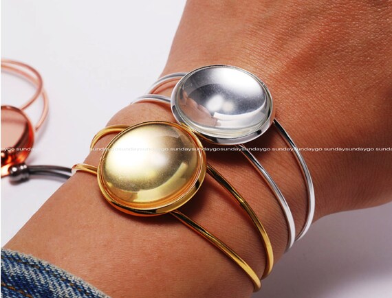 18mm gold Plated cuff Round bangle Blanks Bezel bracelet bronze diy bracelet Cabochons setting Base Jewelry Supplies Wholesale et036-4w