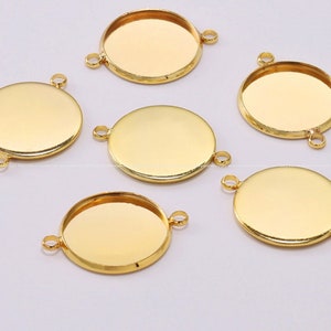 Gold Blank 20,25mm Connector Links tags trays Cameo Setting Bezel cup Round Cabochons Base Bracelet Jewelry Supplies Wholesale ey030-4s