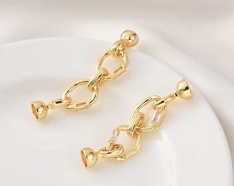 Clasp 18k Gold Filled with Zircon crystal Double ring pearl bracelet clasp diy bracelet necklace connector Supplies jewelry making fc022