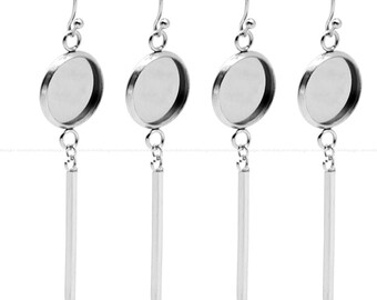 Bezel earring Base long 6-25mm dangle Stainless Steel dancing earring Blank trays Cameo Setting Bezel diy Jewelry Supplies Wholesale en012