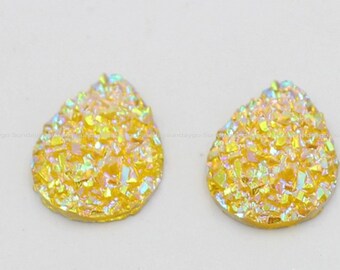 Amarelo 10x14mm Lágrima Faux Druzy Cabochão Glitter Resina Enfeites Diy Jóias pingente brincos acessórios Suprimentos Atacado PL009-2