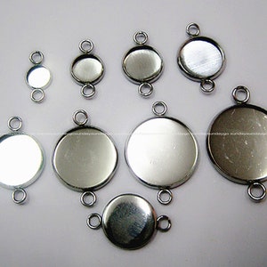 Stainless Steel Blank Connector Links tags trays Cameo 6,8,10,12mm Setting Bezel cup Cabochons Base Jewelry Supplies Wholesale er021-1e