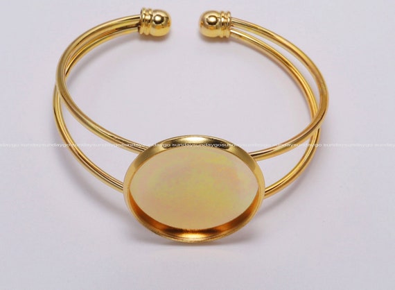 18mm gold Plated cuff Round bangle Blanks Bezel bracelet bronze diy bracelet Cabochons setting Base Jewelry Supplies Wholesale et036-4w