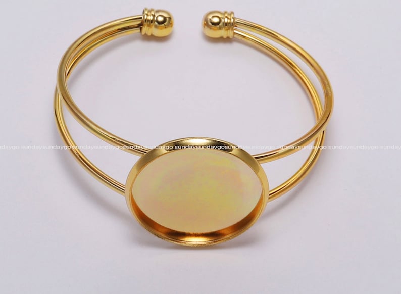 18mm gold Plated cuff Round bangle Blanks Bezel bracelet bronze diy bracelet Cabochons setting Base Jewelry Supplies Wholesale et036-4w