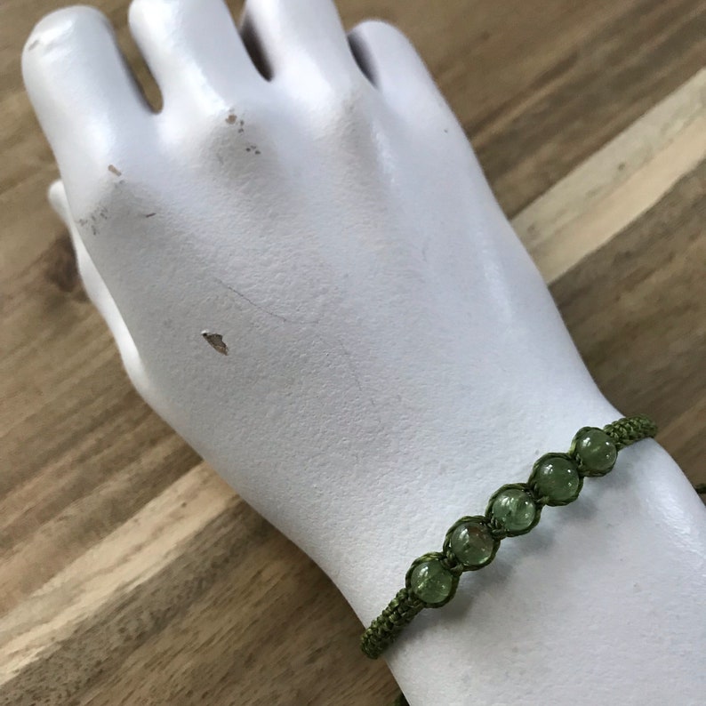 Waxed Polyester Bracelet Green Garnet Stone Bracelet