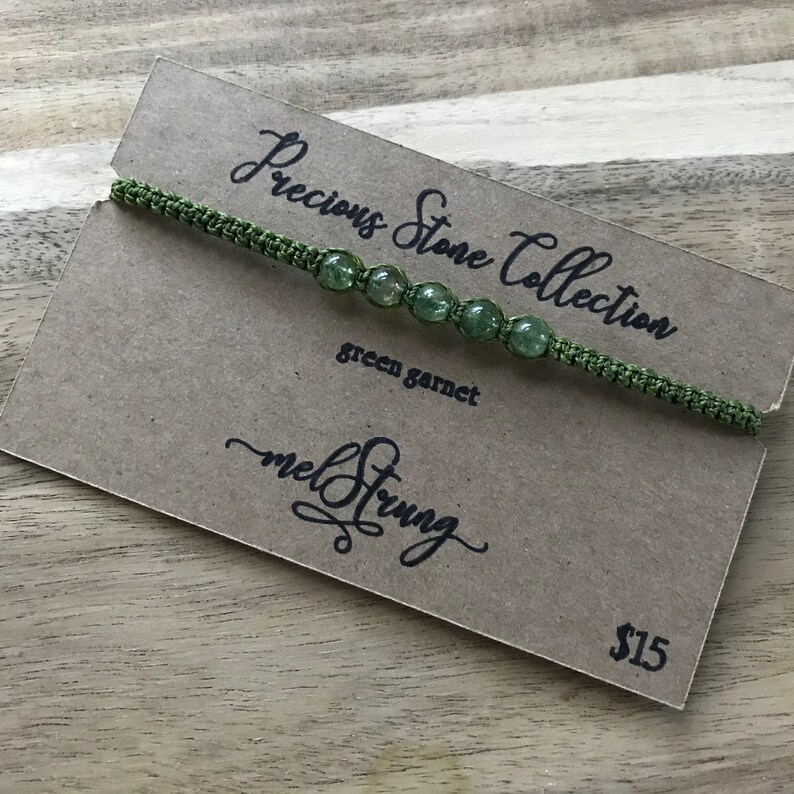 Waxed Polyester Bracelet Green Garnet Stone Bracelet