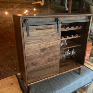 Modern Liquor Cabinet / Sliding Door Liquor Cabinet / Walnut Liquor Cabinet / Liquor Wine Storage / Walnut Bar Cabinet