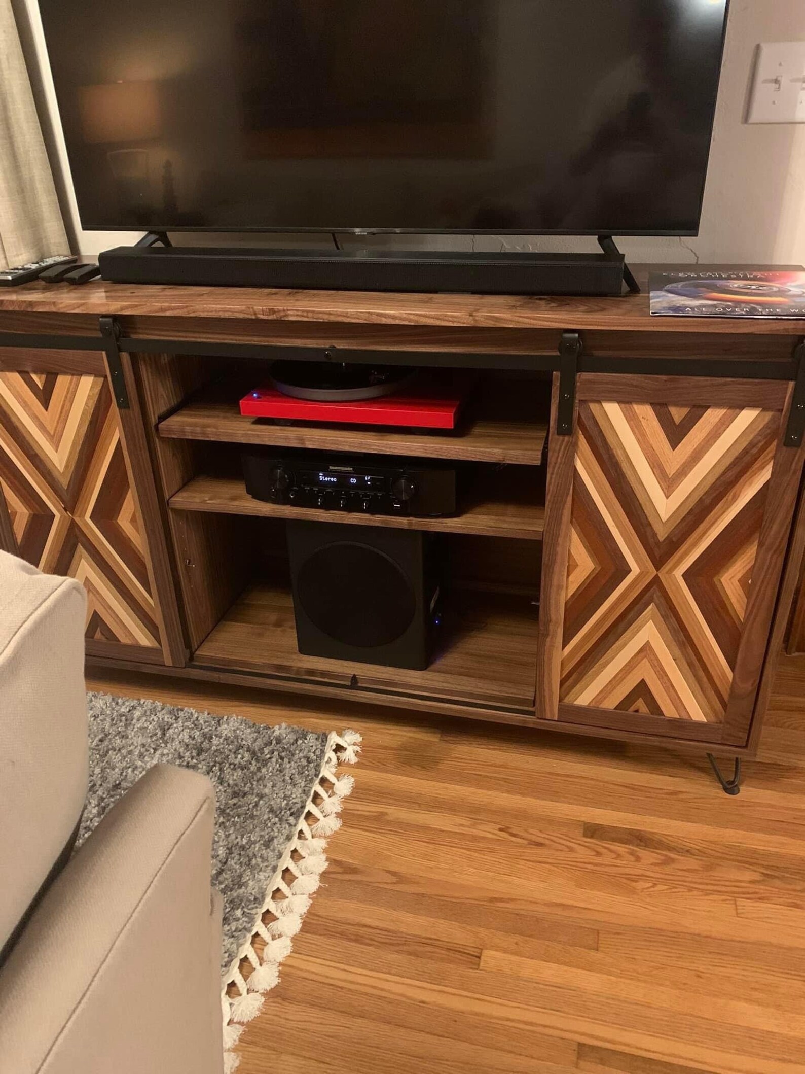 Walnut Media Console / Wood Media Console / Walnut Record Etsy