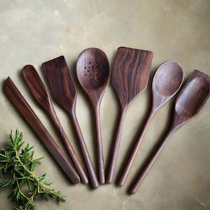 Handmade Walnut Cooking Utensil Set: 7-Piece Wooden Cookware