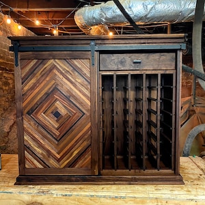 Walnut Bar Cabinet: &#39;The English&#39; 35-Bottle Wine Storage with Sliding Door