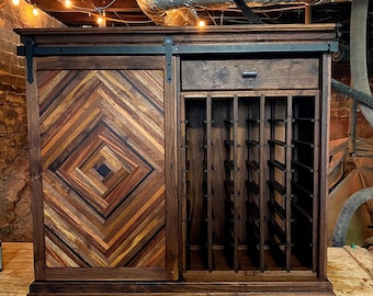 Walnut Bar Cabinet: 'The English' 35-Bottle Wine Storage with Sliding Door