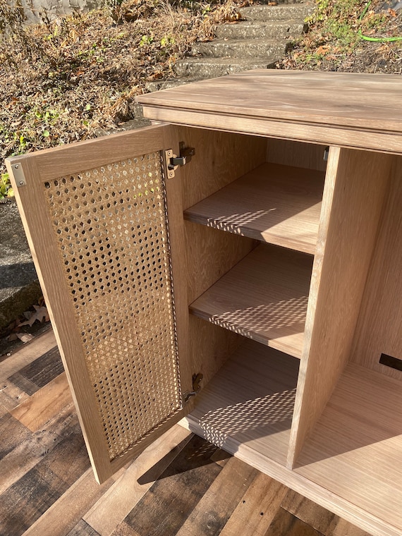 The Leonard Custom White Oak Bar Cabinet With Storage for Mini Fridge White Oak Ratan Cabinet Mini Fridge Cabinet Bar Cabinet Etsy