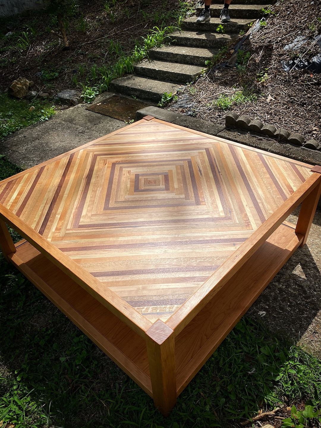 Cherry Coffee Table With Mosaic Top / Coffee Table / Wood Mosaic Coffee