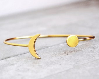 Moon and Sun Bracelet,Stackable  Bracelets,Geometric Jewelry,Lunar Jewelry,Moon Jewelry,Crescent Moon Bangle,Moon Bracelet,Celestial Jewelry