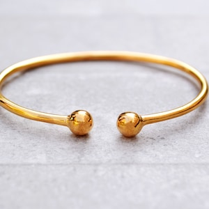 Open Bangle Bracelet, U Shape,Double Ball Cuff,Open Cuff Bracelet,Double Ball Bangle,Adjustable Bangle,Thin Gold Cuff,Ball end Cuff Bracelet