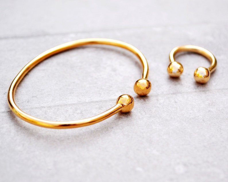 Open Bangle Bracelet /U Shape/double Ball Cuff/open Cuff Etsy