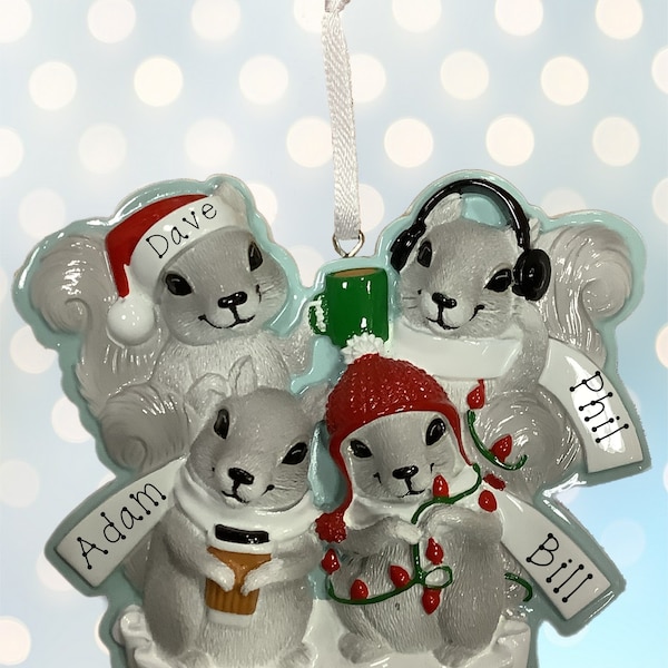 Squirrel Family of Four Personalized Ornament