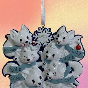 Polar Fox Family of Six Personalized Ornament