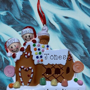 Gingerbread House Family of 2 Personalized Ornament