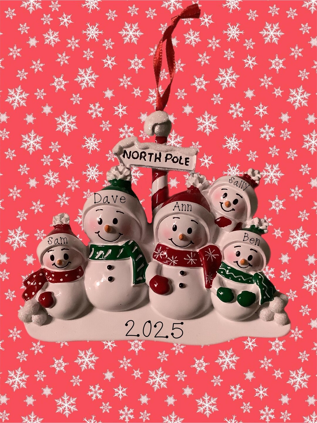North Pole Snowman Family of Five Personalized Ornament - Etsy
