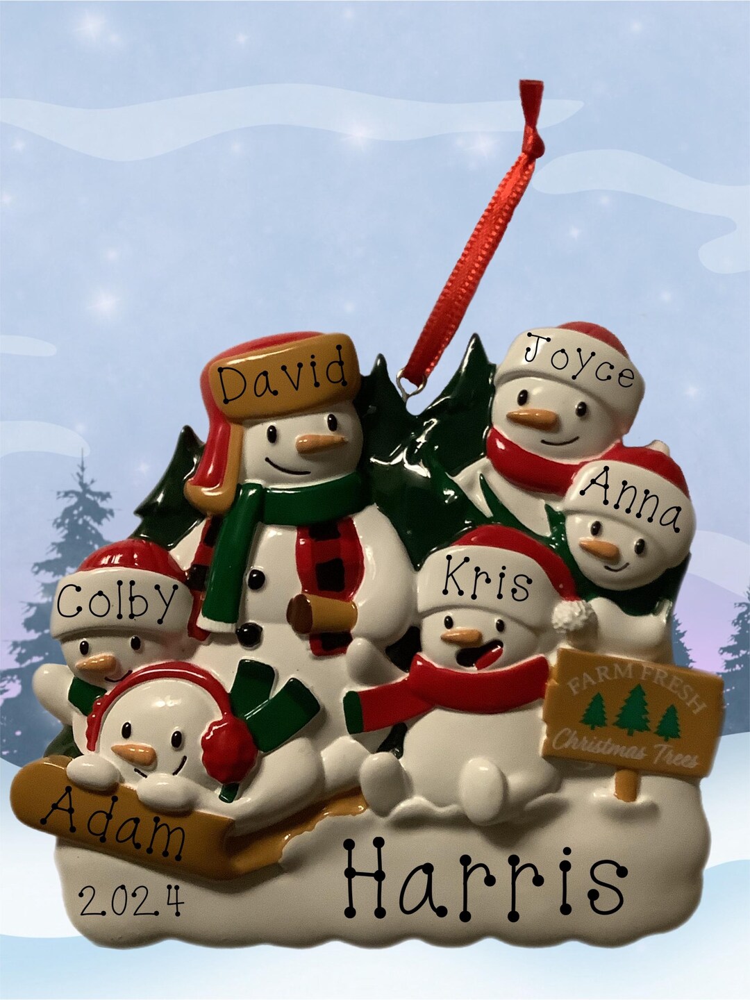 Christmas Tree Farm Snowman Family of 6 Personalized Ornament - Etsy