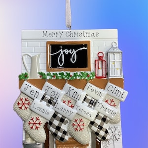 Fireplace Stockings Family of 9 Personalized Ornament