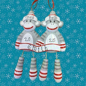 2 Sock Monkey Personalized Ornament