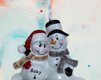 We're Expecting Baby Snowman Family Personalized Ornament