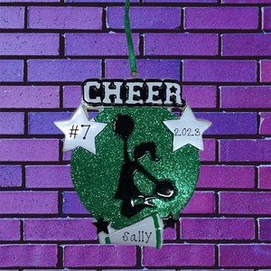 Ornamento personalizzato cheerleader scintillante verde