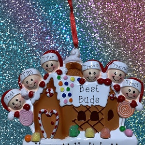 Gingerbread House Family of 6 Personalized Ornament
