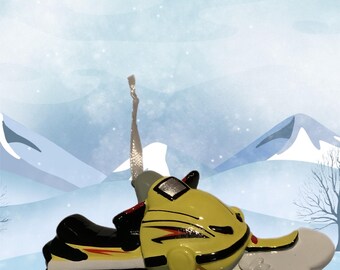 Yellow Snowmobile Personalized Ornament