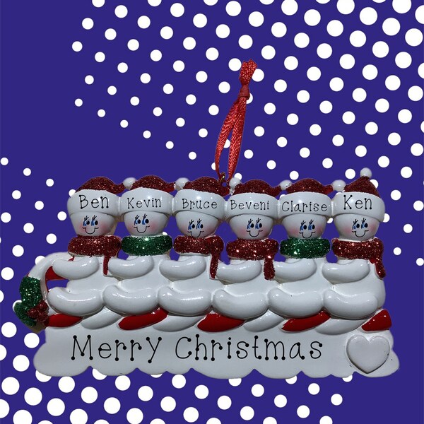 Toboggan Family of Six Personalized Ornament