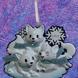 Polar Fox Family of Three Personalized Ornament